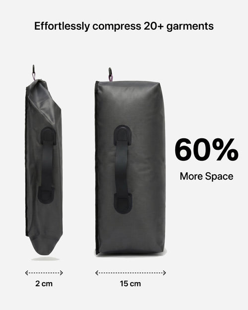 Lavnex AirPack Vacuum Bag before and after compression showing 60% more space