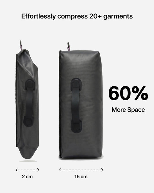 Lavnex AirPack Vacuum Bag before and after compression showing 60% more space