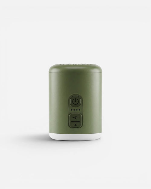 Front view of Lavnex VoxAir Pro™ portable air pump in Forest Olive color with matte finish and minimalist design