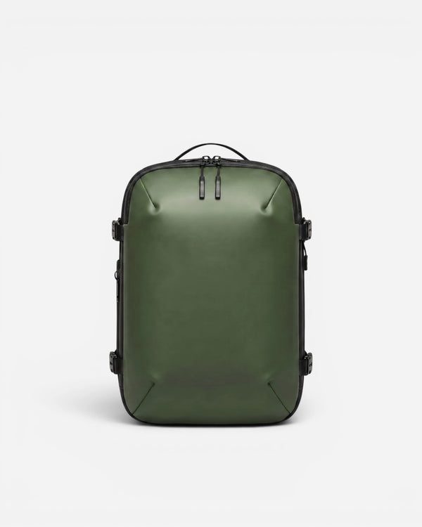 Front view of Lavnex ZoraPack Mini™ backpack in Forest Olive color with matte finish and minimalist design