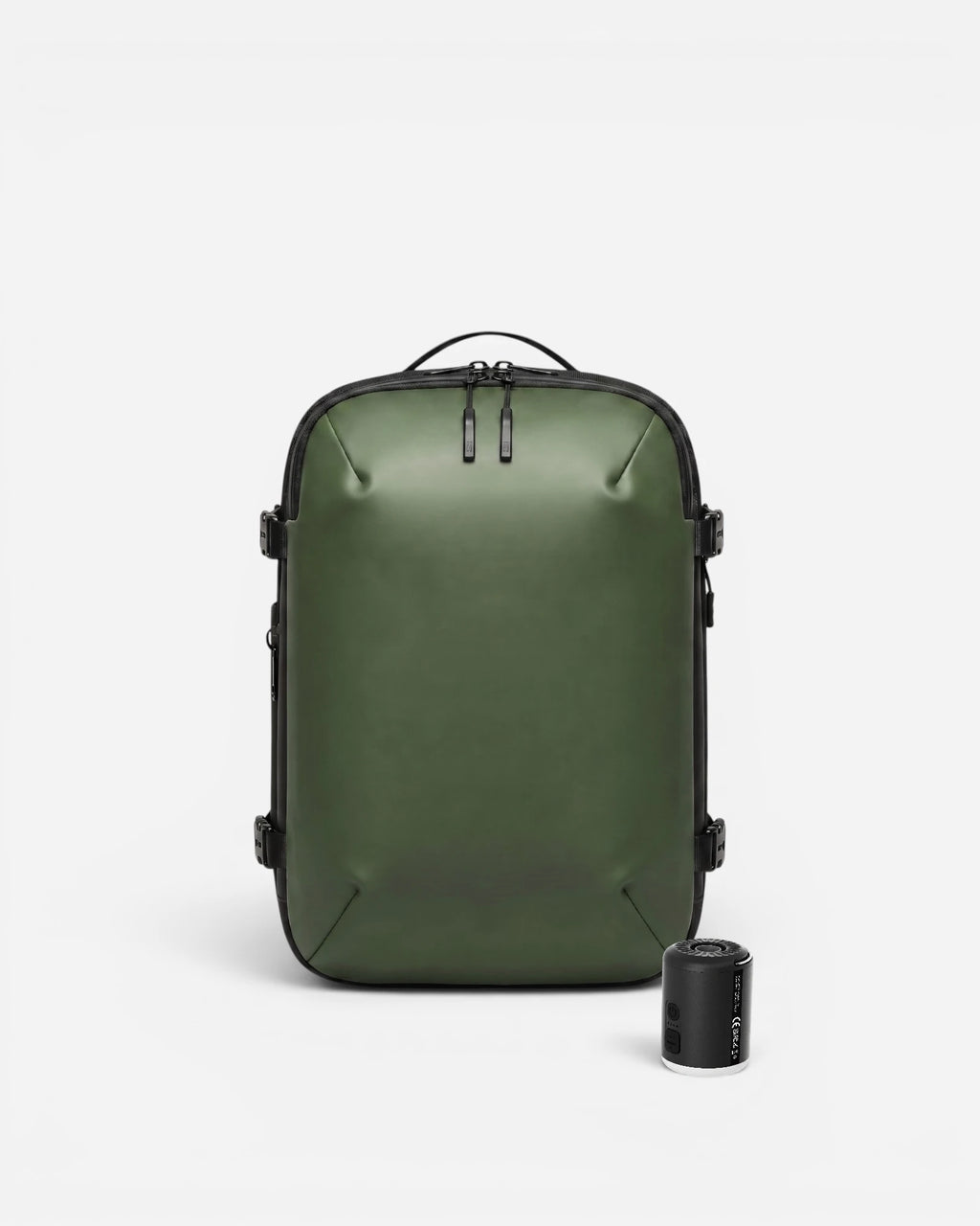 Front view of Lavnex ZoraPack Mini™ backpack in Forest Olive color with matte finish and minimalist design