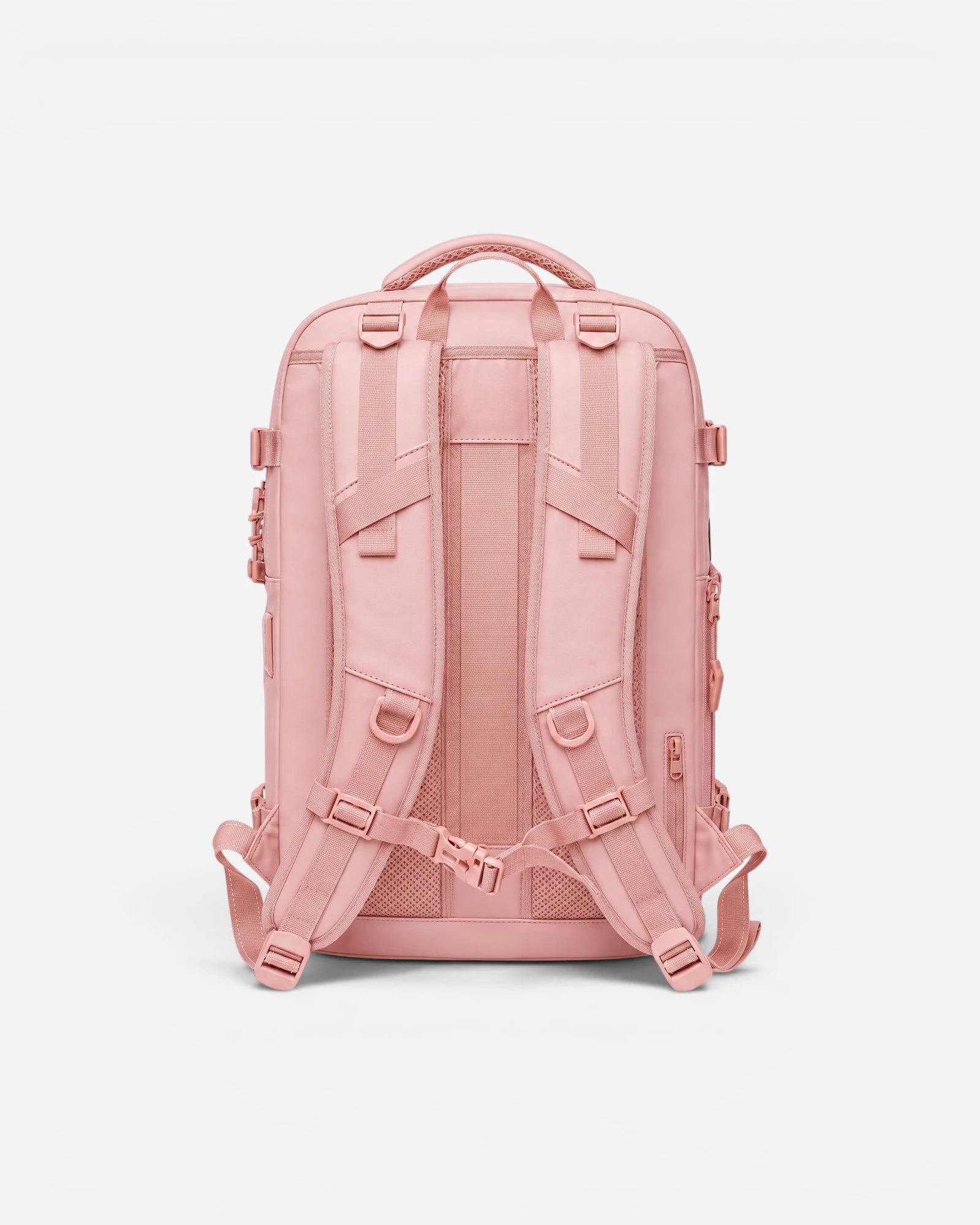 Rear view of Lavnex ZoraPack Pro backpack showing padded straps and breathable back panel