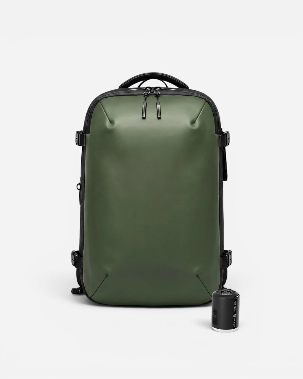 Front view of Lavnex ZoraPack Pro backpack in Forest Olive color with matte finish and minimalist design