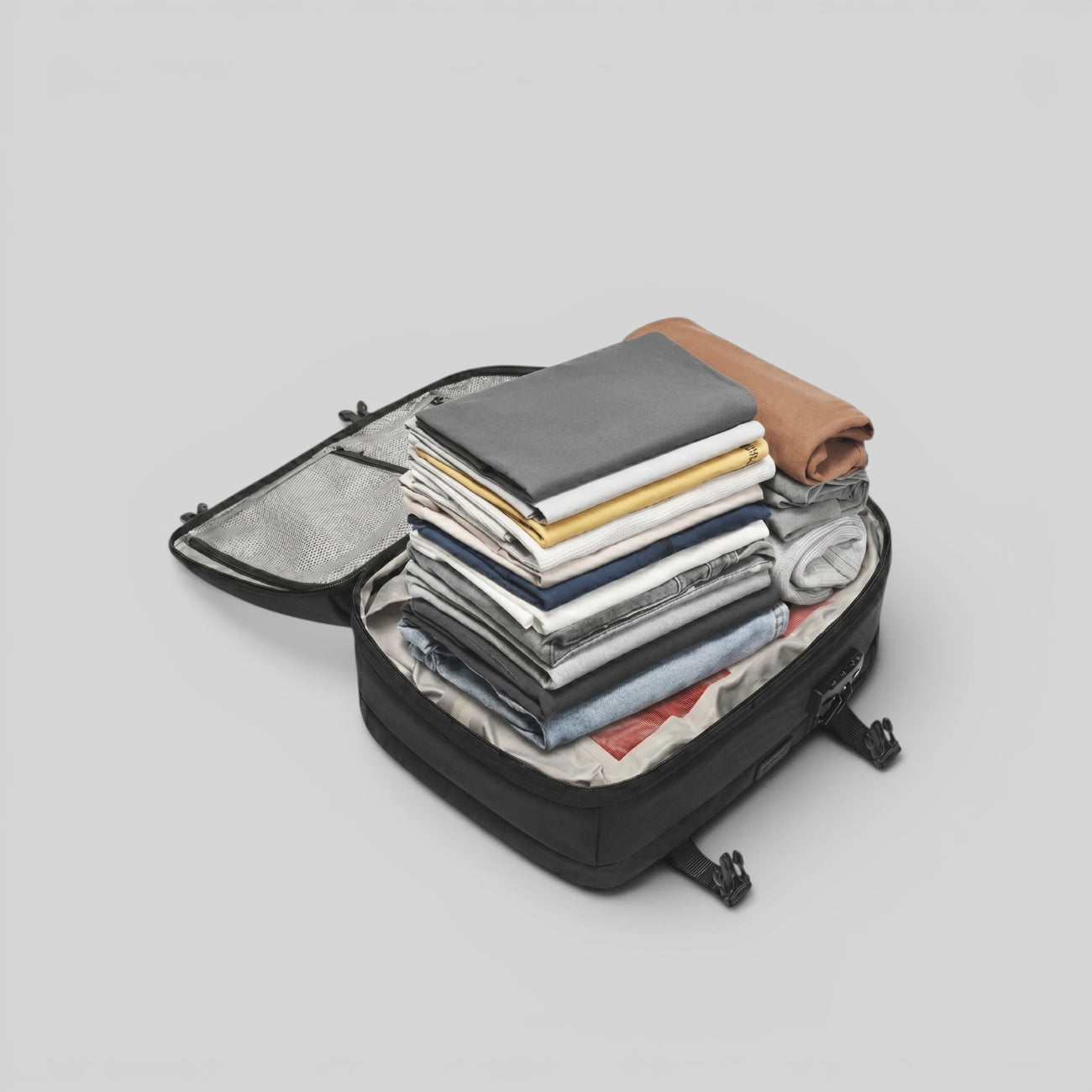 Open view of Lavnex ZoraPack mini backpack showing spacious compression compartment and mesh organizer