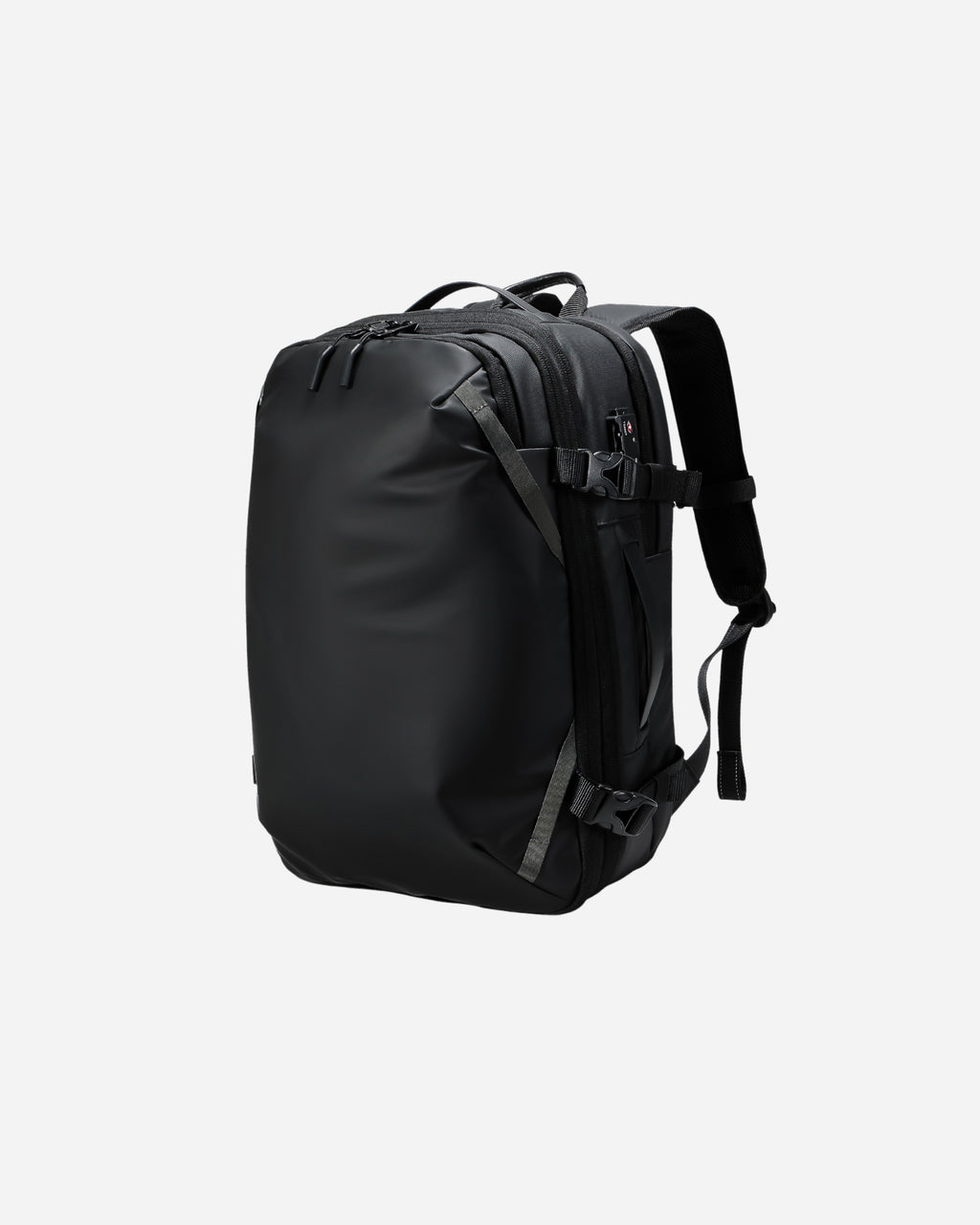 Lavnex SpacePack Pro black water-resistant minimalist backpack with padded straps and compression side straps