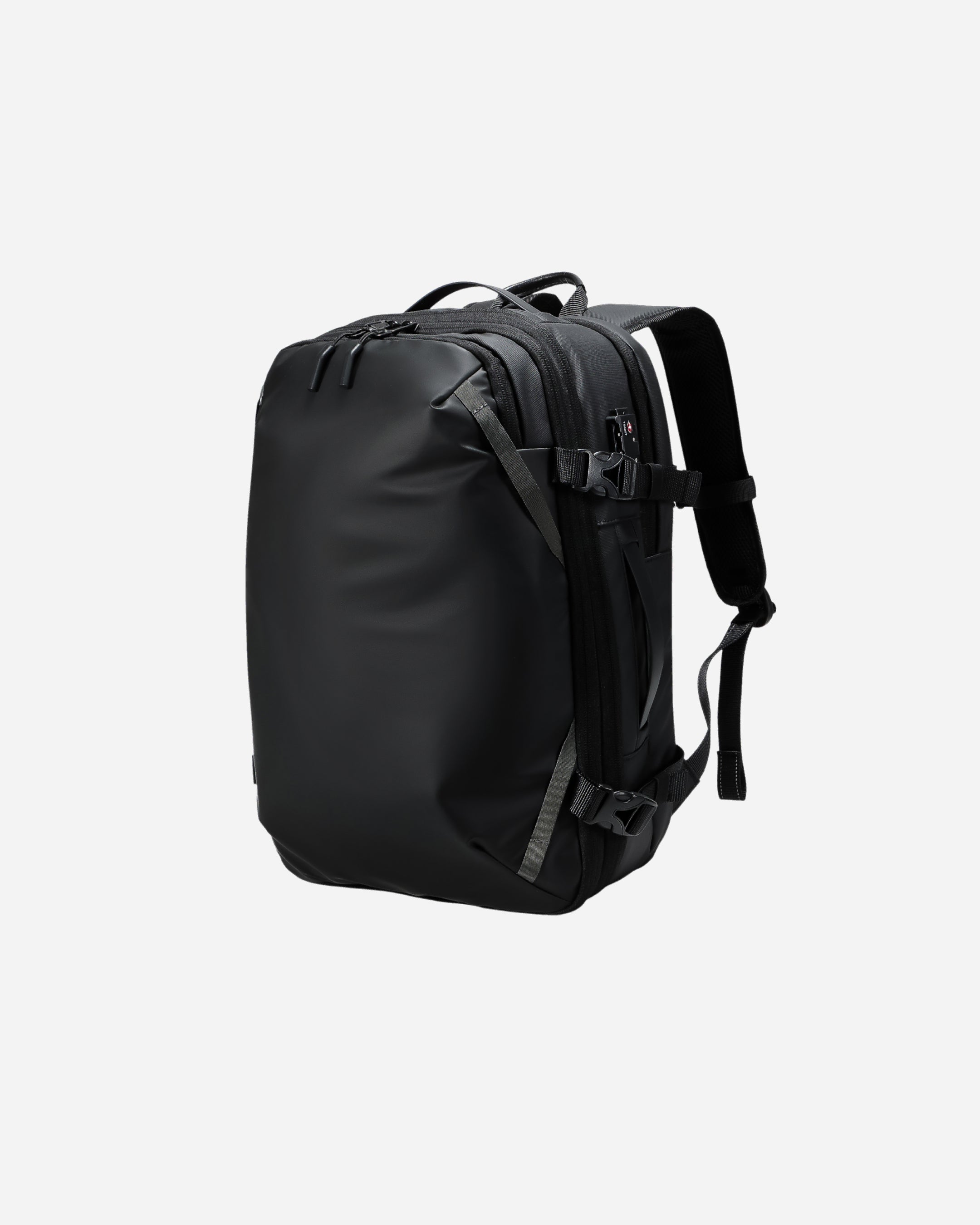 Lavnex SpacePack Pro black water-resistant minimalist backpack with padded straps and compression side straps