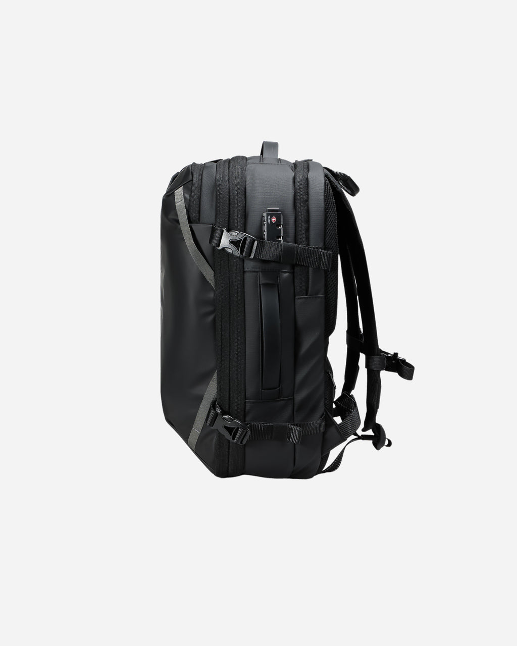Lavnex SpacePack Pro black water-resistant rectangular backpack with padded straps and side compression straps