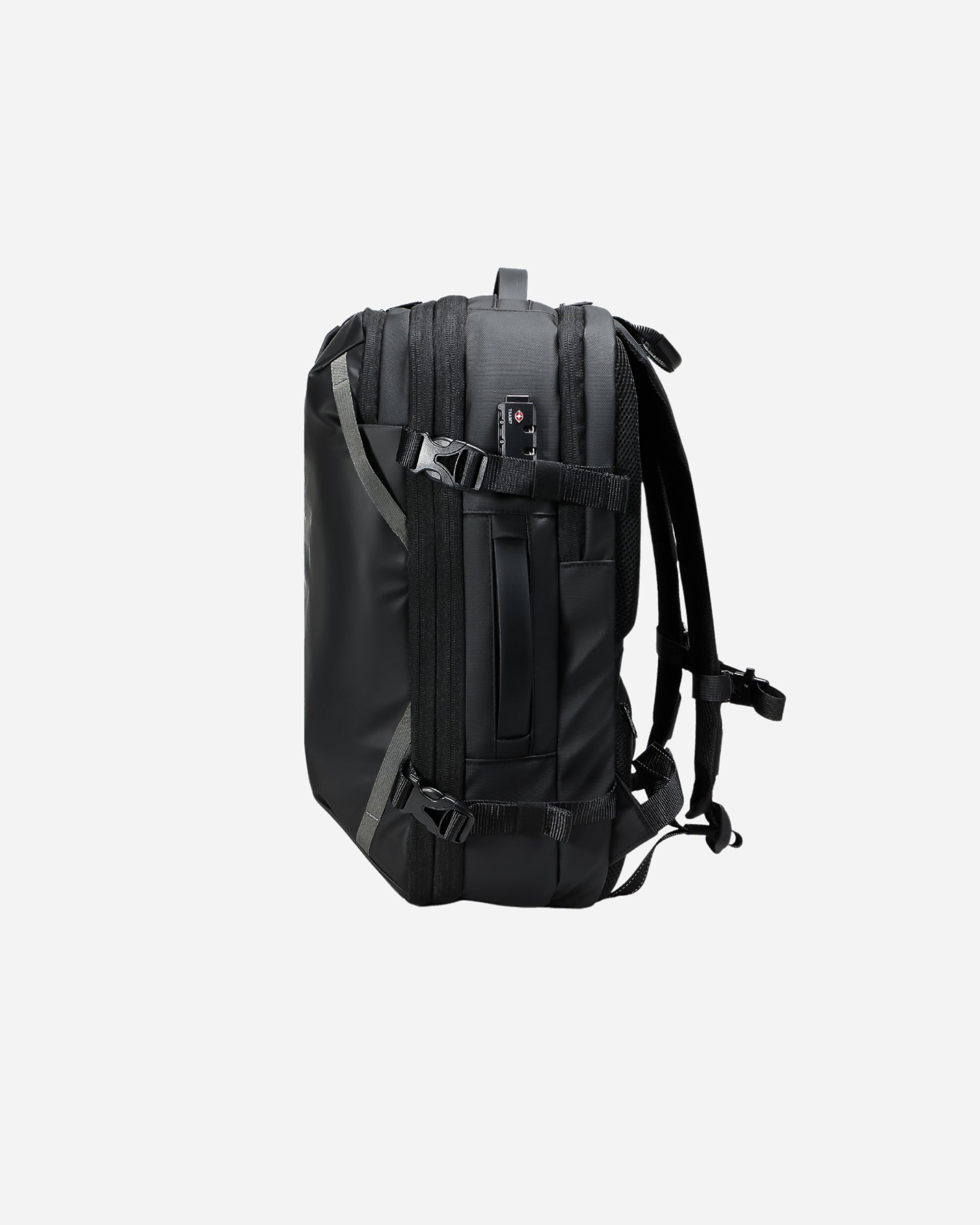 Lavnex SpacePack Pro black water-resistant rectangular backpack with padded straps and side compression straps