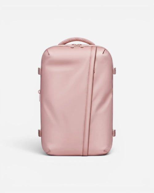 Front view of Lavnex SpacePack Pro backpack in Rose Blush with vacuum compression design